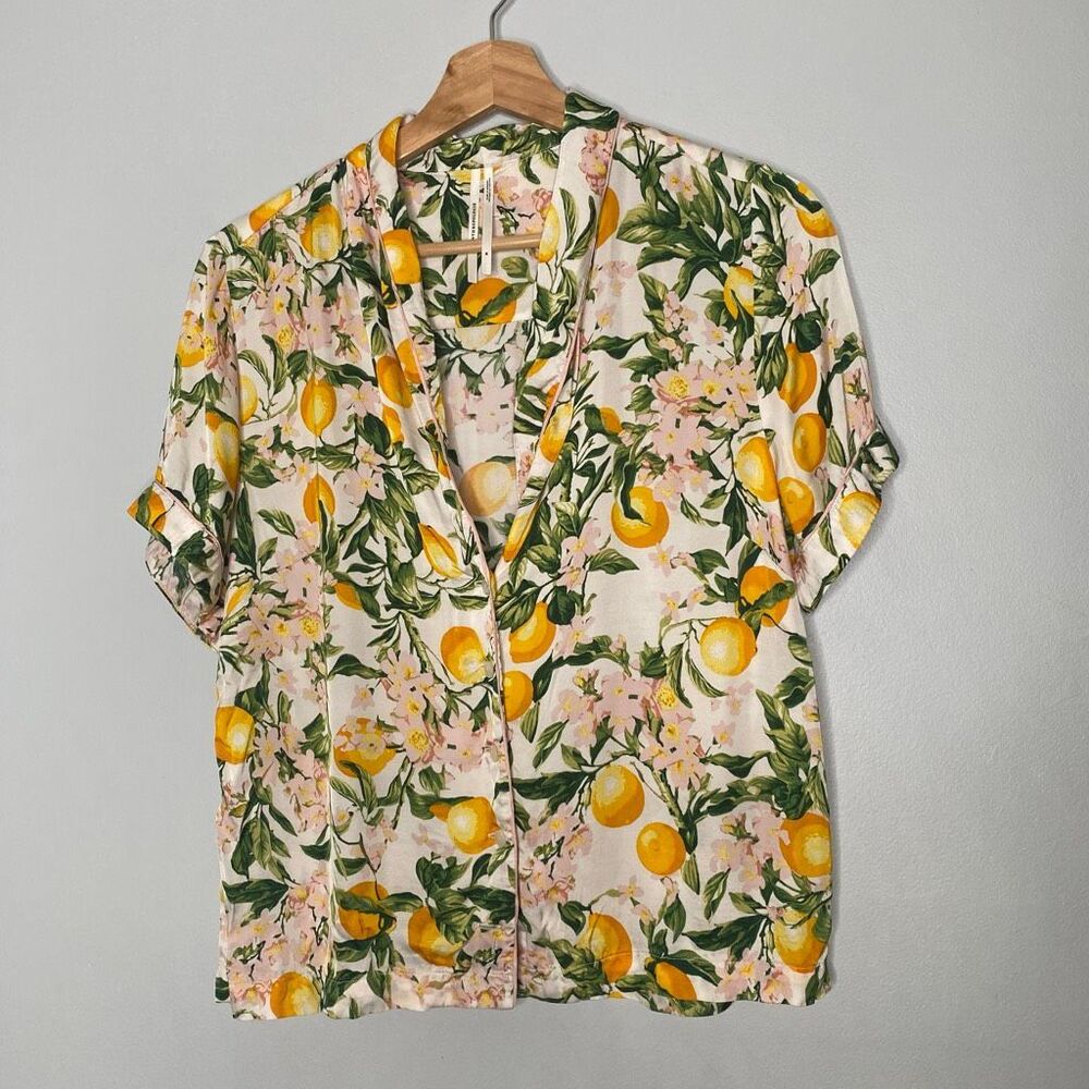 Anthropologie Lemon Print Short Sleeve Pajama Set M - Picture 2 of 7
